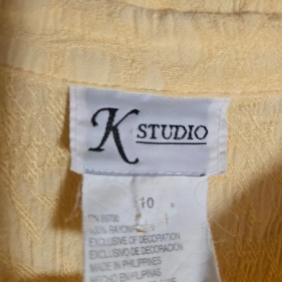 Vtg Butter Yellow Textured Shell Button Shirt 10 Short Sleeve Blouse Top Lace - Picture 5 of 7